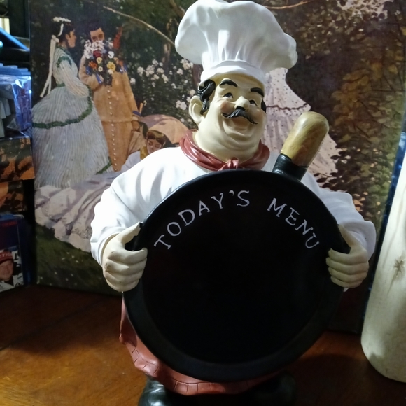 French/Italian Welcome home Chef Statue  🥖Chalkboard Sign,Nice Vintage Gift.🍜 - Picture 13 of 14